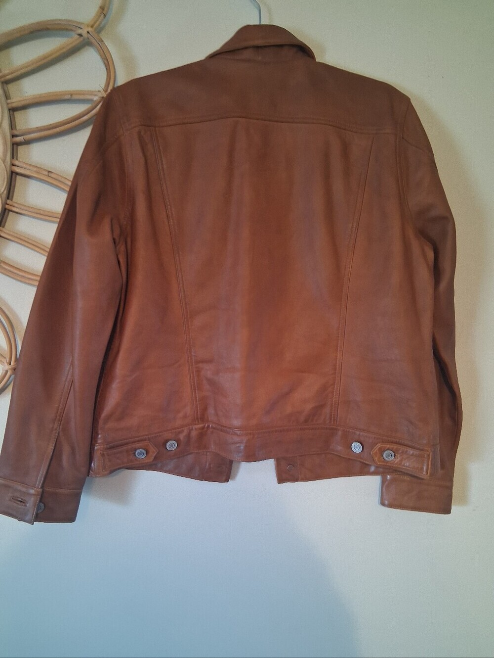 NWOT Lucky Brand Leather Trucker Jacket In Color: Cognac Size L - Picture 9 of 15